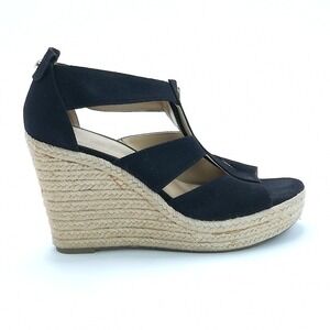Michael Kors Black Canvas Espadrille Wedge Sandals